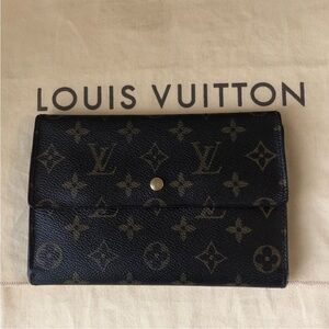 Louis Vuitton Black Monogram Wallet with Flap Closure